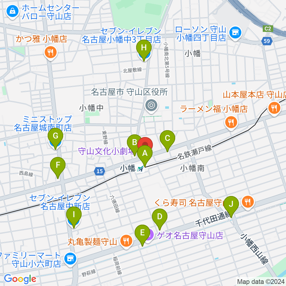 守山文化小劇場周辺のコンビニエンスストア一覧地図