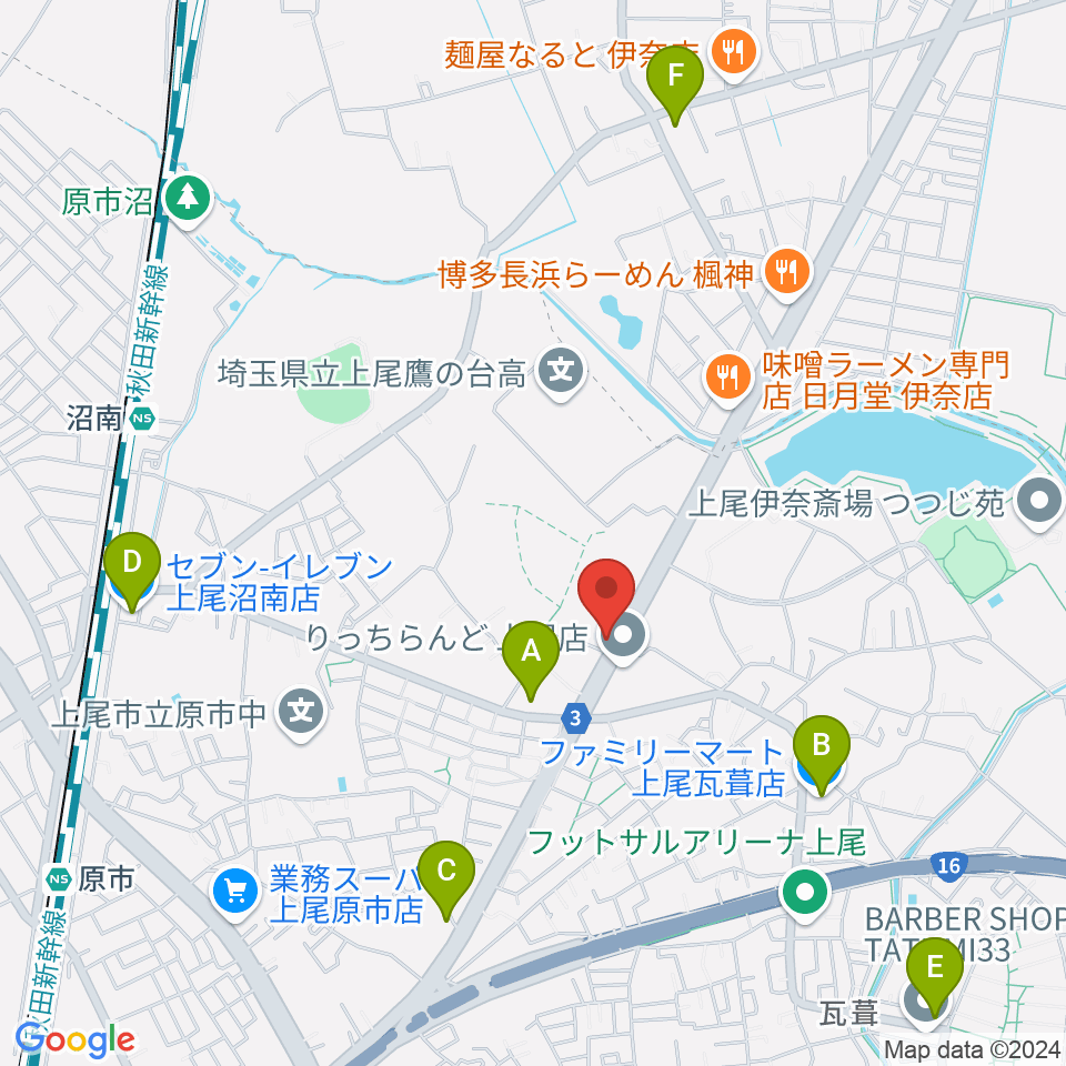 音気楽スタジオ 上尾ドラム教室周辺のコンビニエンスストア一覧地図