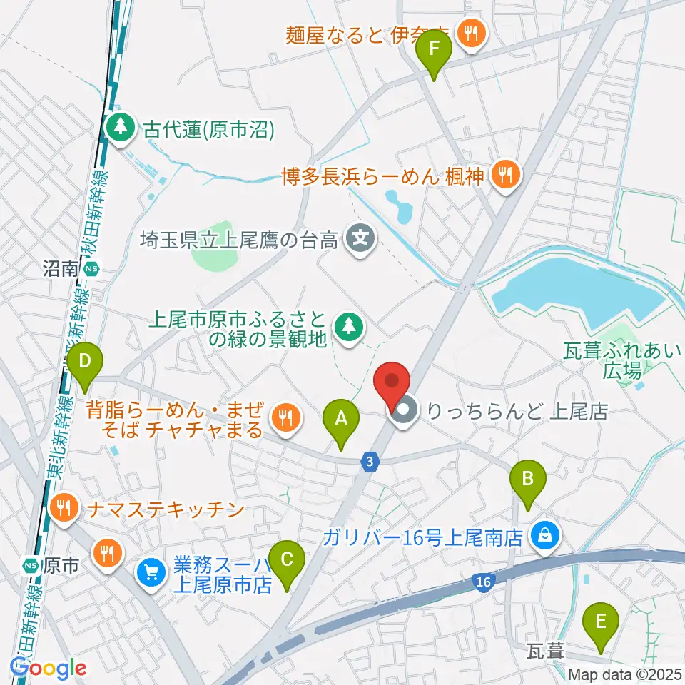 音気楽スタジオ 上尾ドラム教室周辺のコンビニエンスストア一覧地図