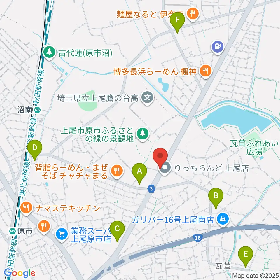 音気楽スタジオ 上尾ドラム教室周辺のコンビニエンスストア一覧地図