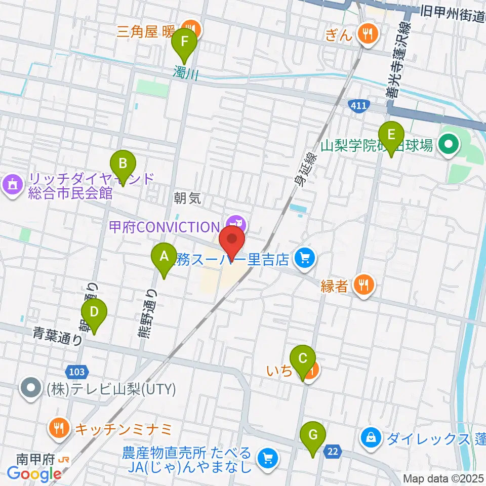 内藤楽器 甲府東センター周辺のコンビニエンスストア一覧地図