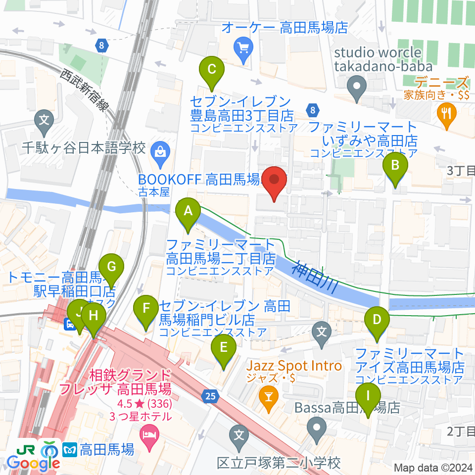 高田馬場CLUB PHASE周辺のコンビニエンスストア一覧地図