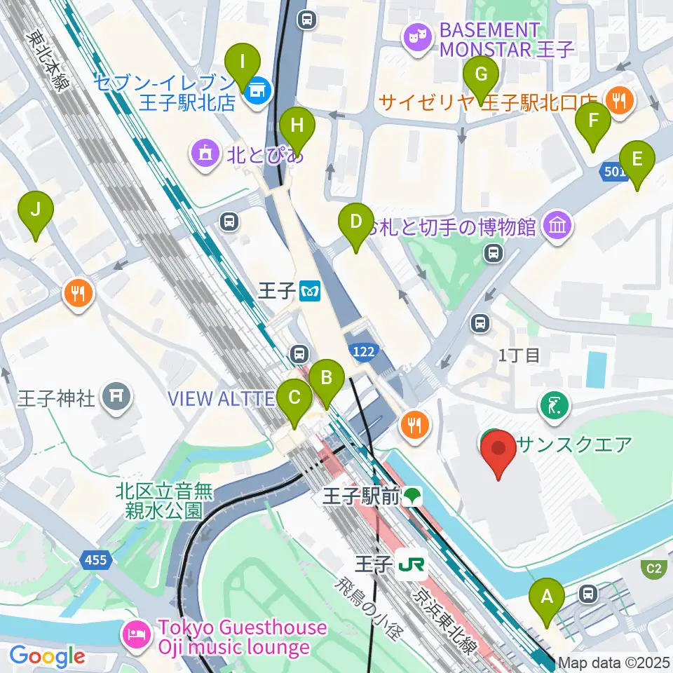 エークラスミュージック 王子センター周辺のコンビニエンスストア一覧地図