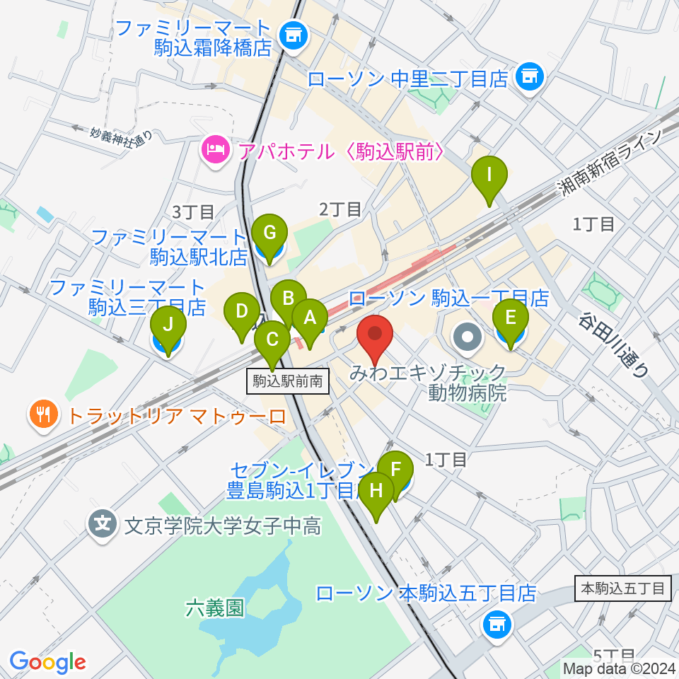 エークラスミュージック 駒込センター周辺のコンビニエンスストア一覧地図