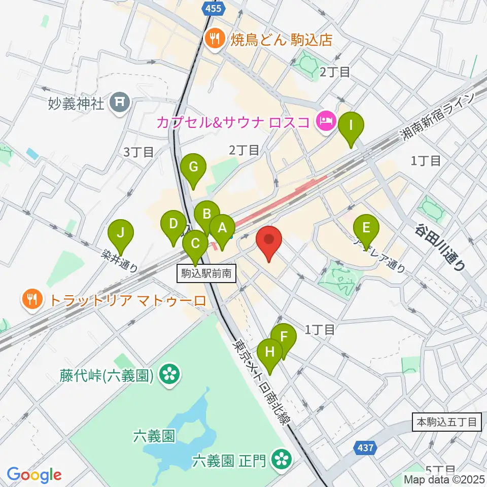 エークラスミュージック 駒込センター周辺のコンビニエンスストア一覧地図
