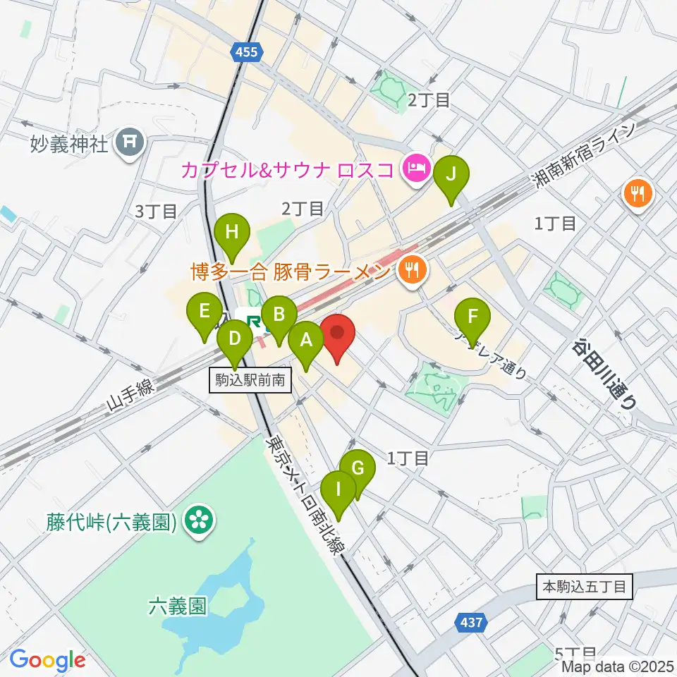エークラスミュージック 駒込センター周辺のコンビニエンスストア一覧地図