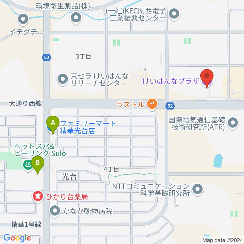 けいはんなプラザ周辺のコンビニエンスストア一覧地図