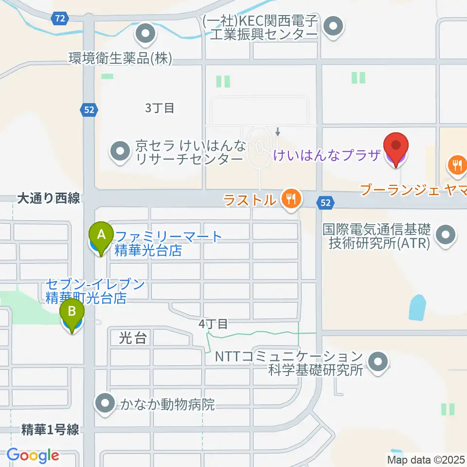 けいはんなプラザ周辺のコンビニエンスストア一覧地図