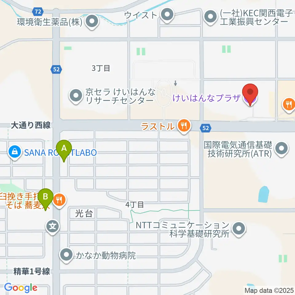 けいはんなプラザ周辺のコンビニエンスストア一覧地図