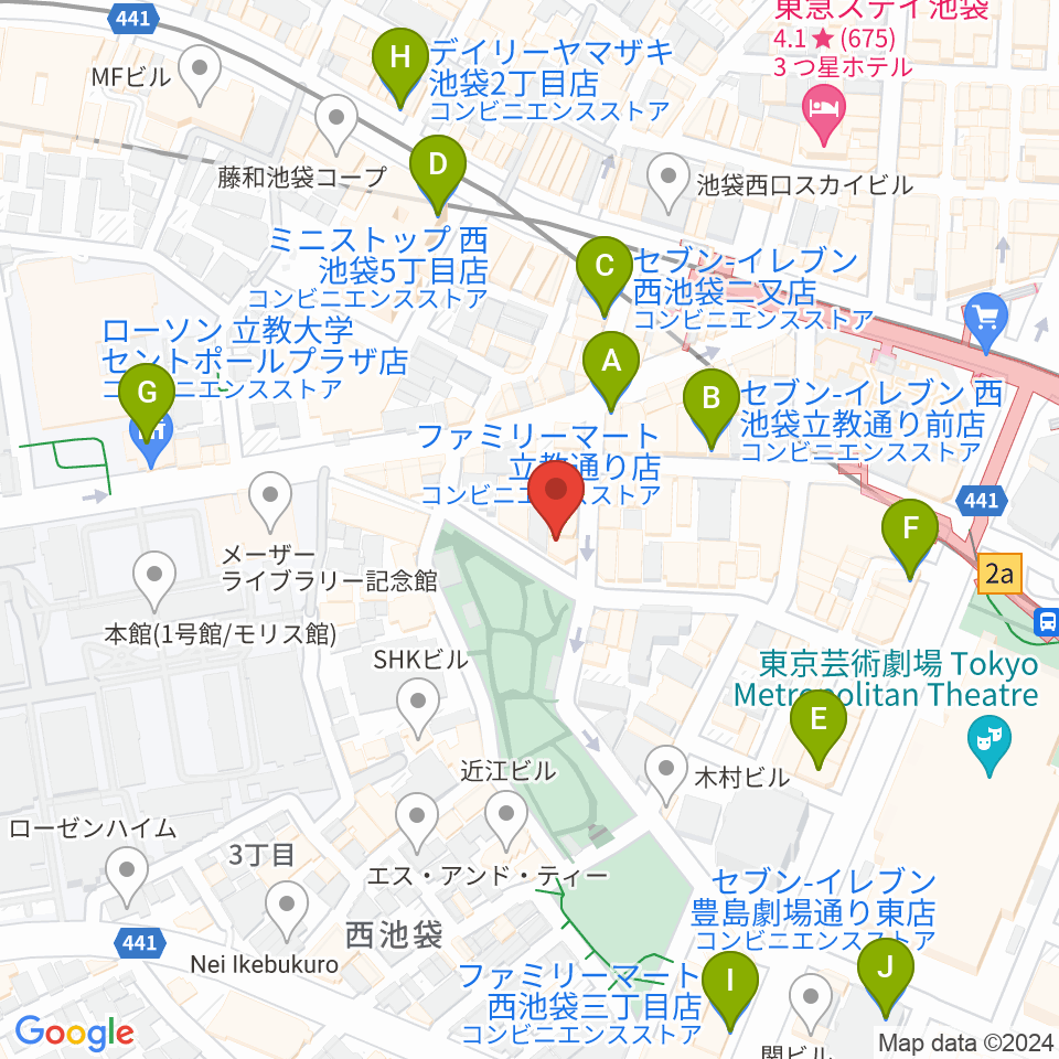 池袋西口GEKIBA周辺のコンビニエンスストア一覧地図