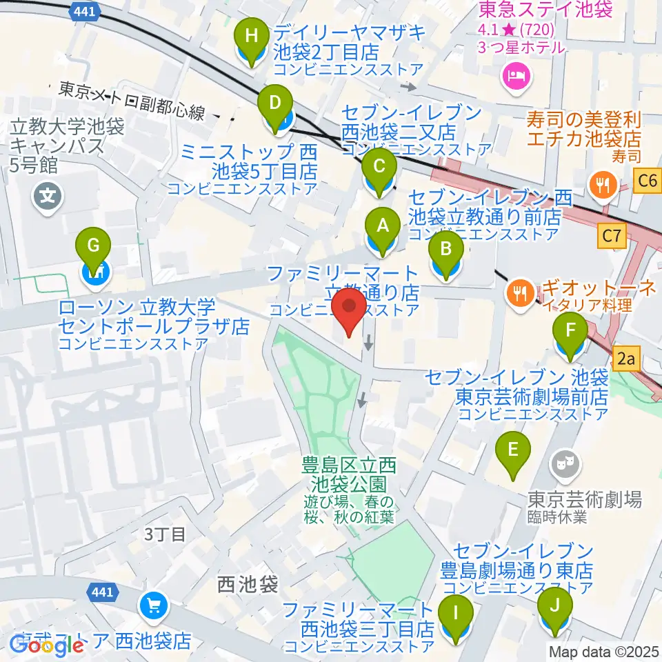 池袋西口GEKIBA周辺のコンビニエンスストア一覧地図