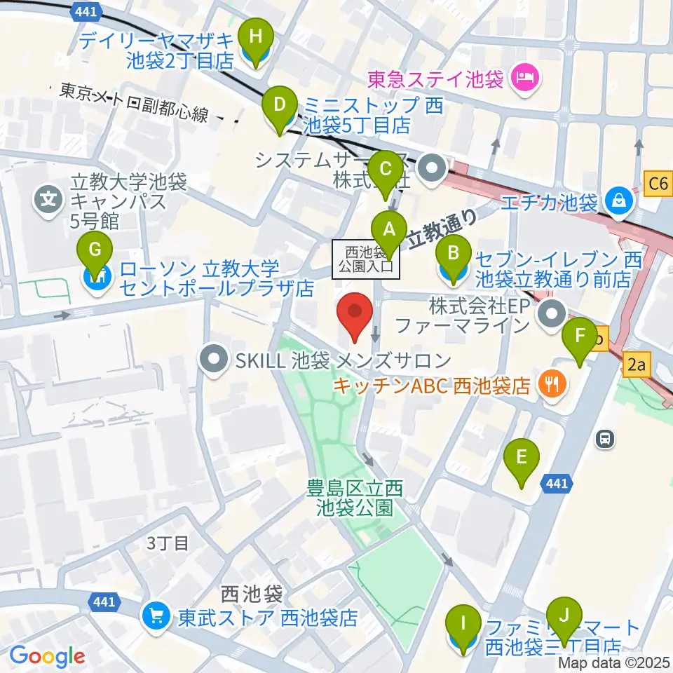池袋西口GEKIBA周辺のコンビニエンスストア一覧地図