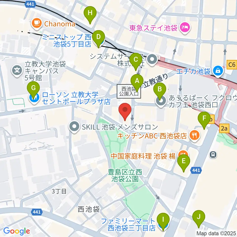 池袋西口GEKIBA周辺のコンビニエンスストア一覧地図