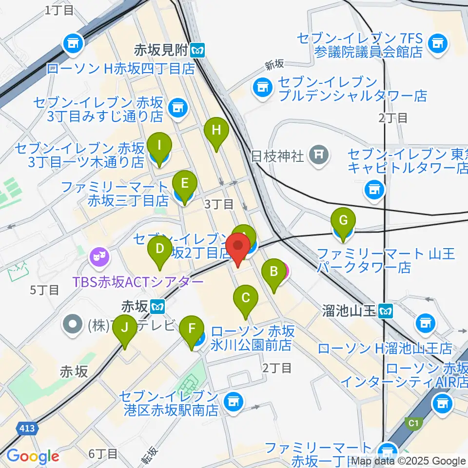 アプロ赤坂周辺のコンビニエンスストア一覧地図