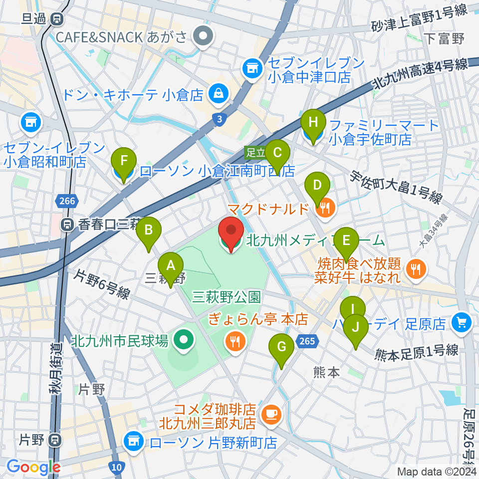 北九州メディアドーム周辺のコンビニエンスストア一覧地図