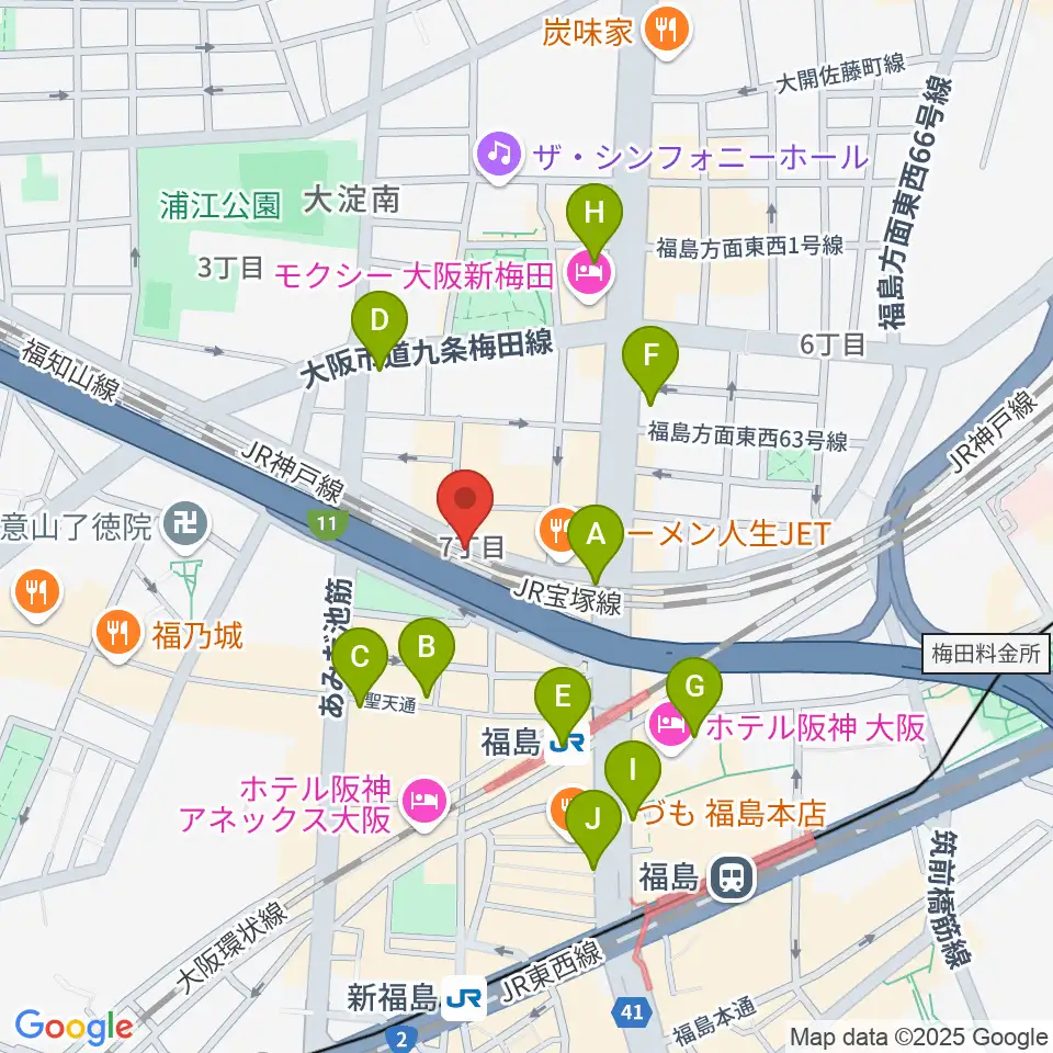 大阪福島セカンドライン周辺のコンビニエンスストア一覧地図