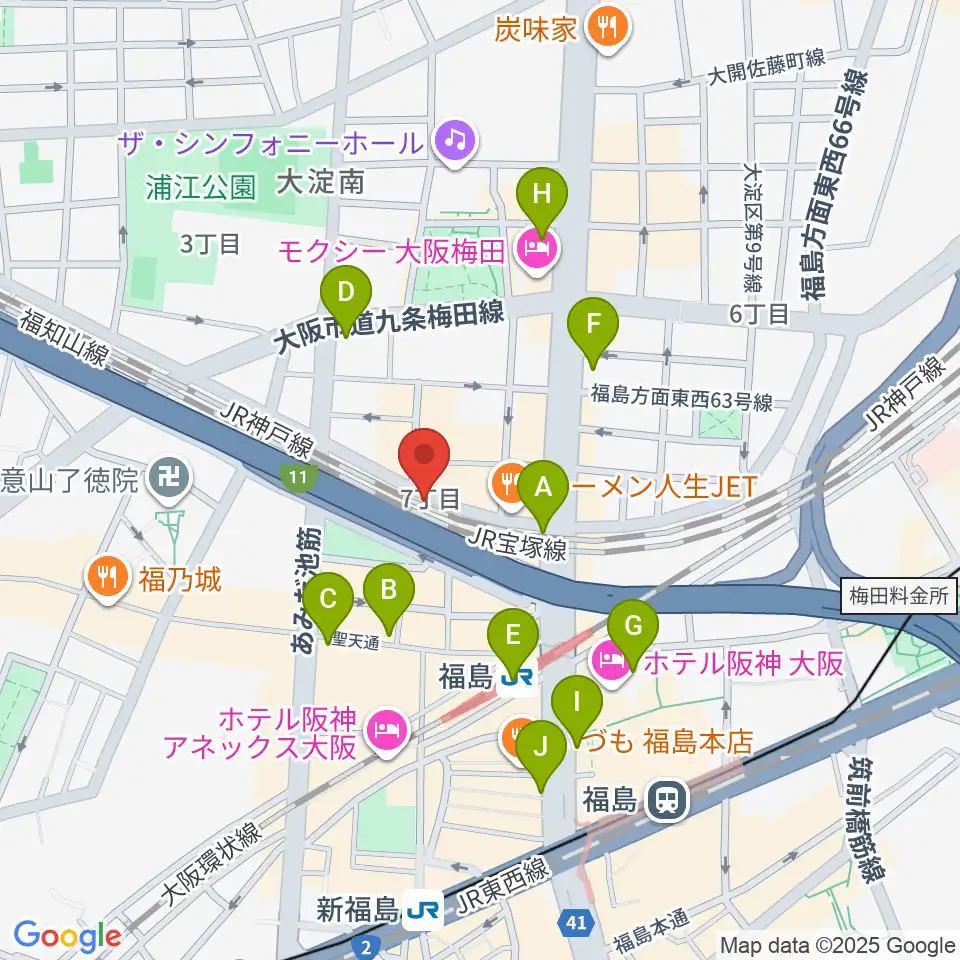 大阪福島セカンドライン周辺のコンビニエンスストア一覧地図