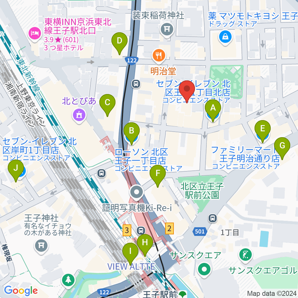 王子ベースメントモンスター周辺のコンビニエンスストア一覧地図