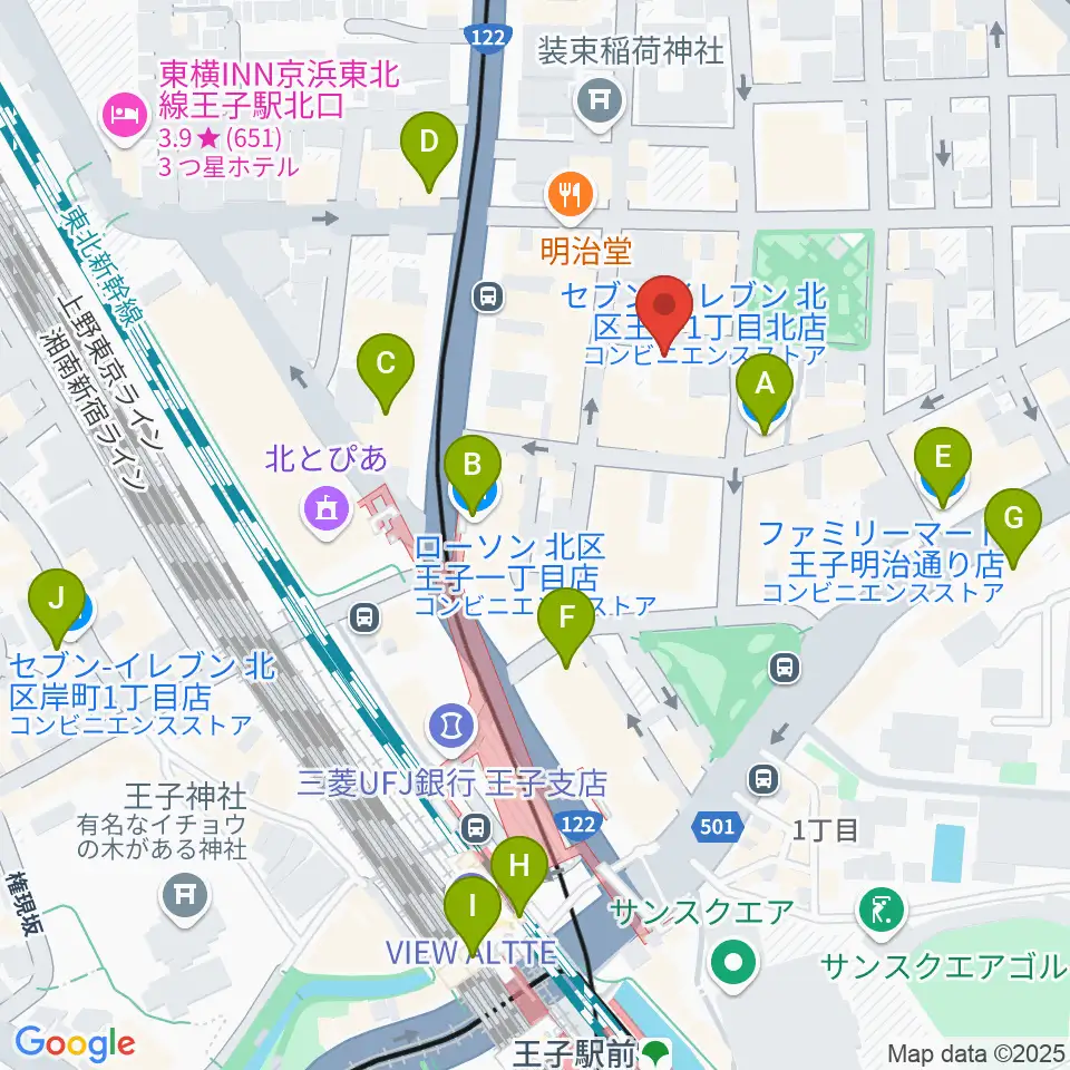 王子ベースメントモンスター周辺のコンビニエンスストア一覧地図