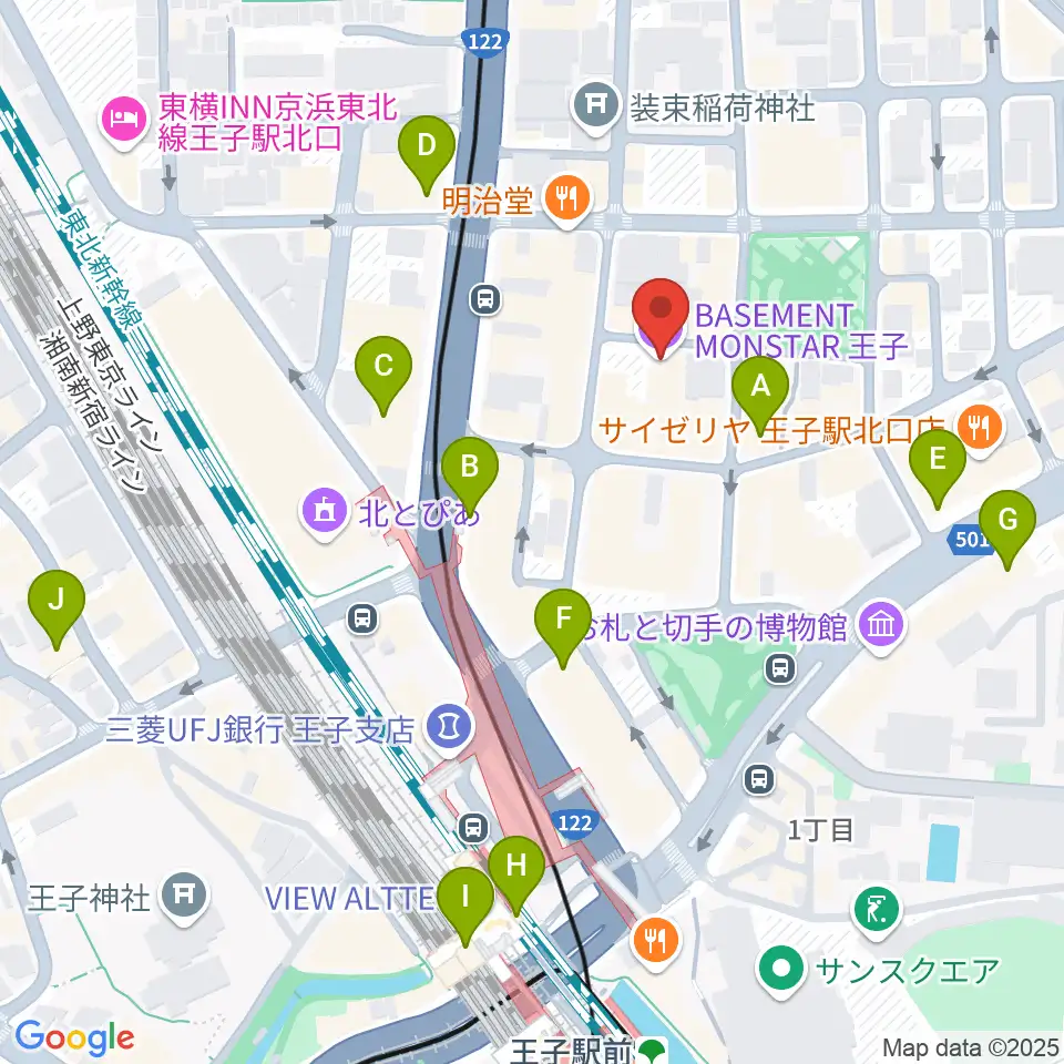 王子ベースメントモンスター周辺のコンビニエンスストア一覧地図