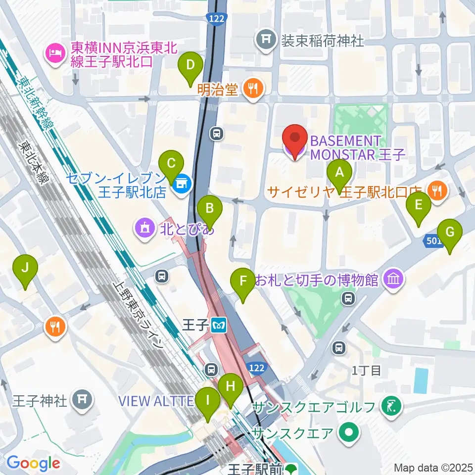 王子ベースメントモンスター周辺のコンビニエンスストア一覧地図