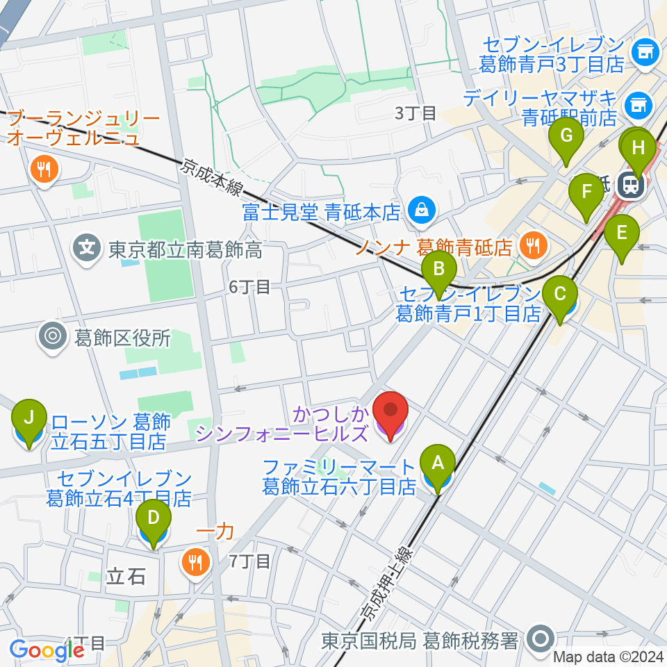 かつしかシンフォニーヒルズ周辺のコンビニエンスストア一覧地図