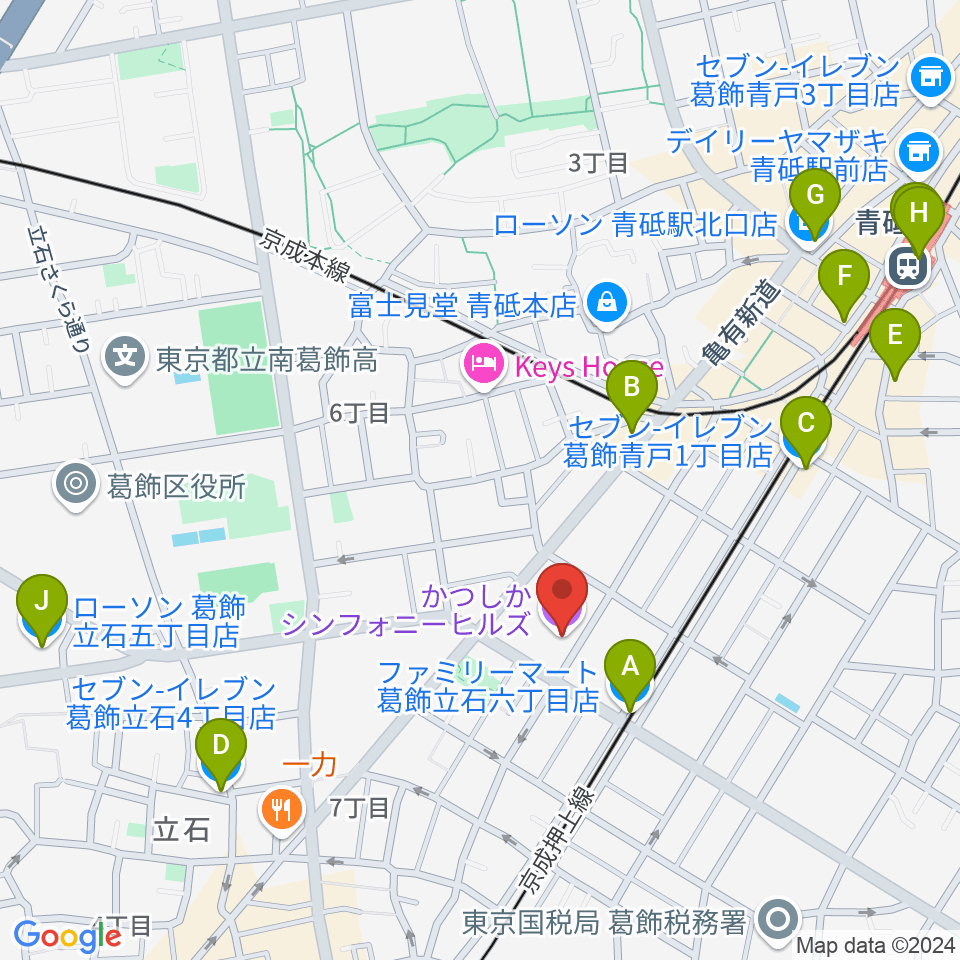 かつしかシンフォニーヒルズ周辺のコンビニエンスストア一覧地図