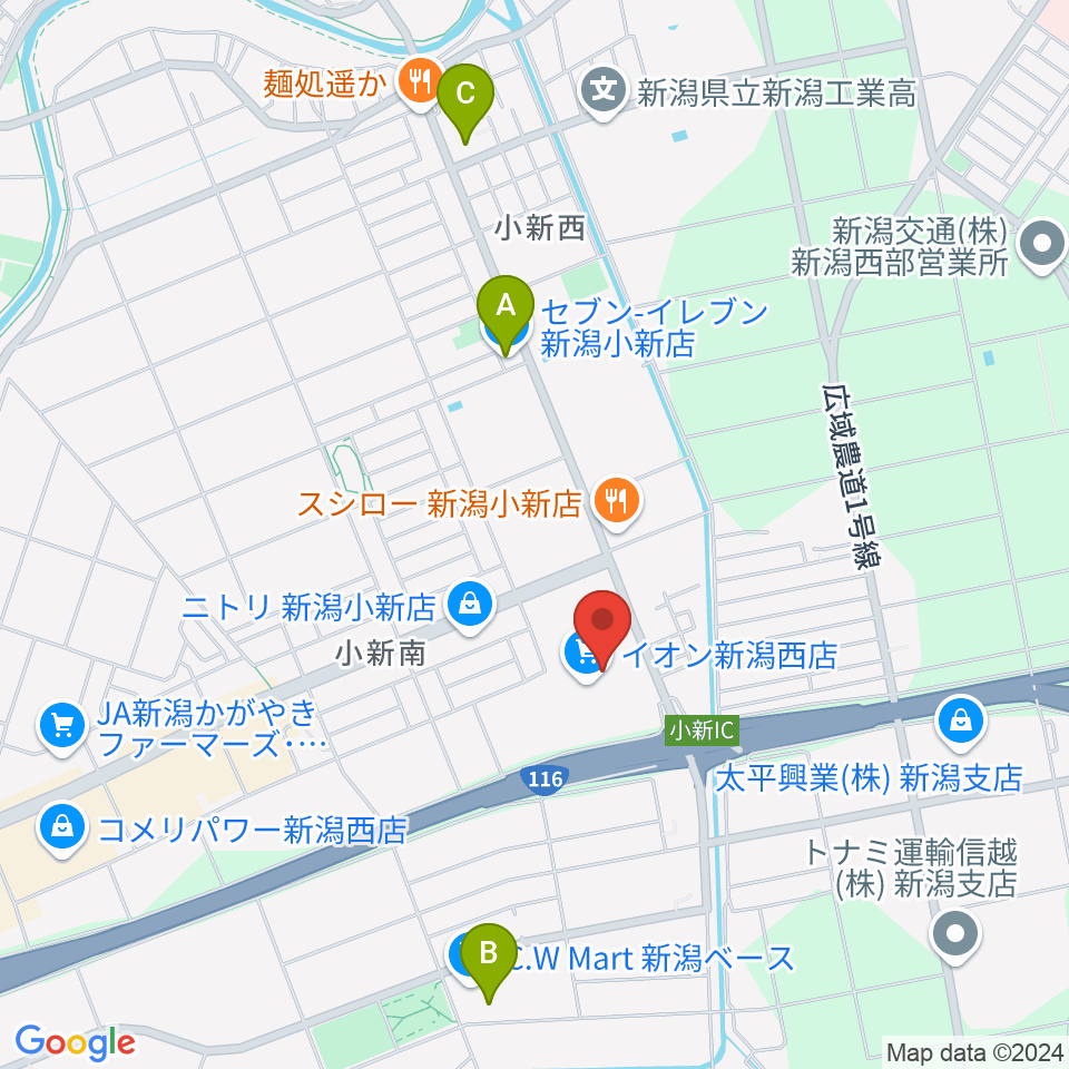 あぽろんイオン新潟西店周辺のコンビニエンスストア一覧地図