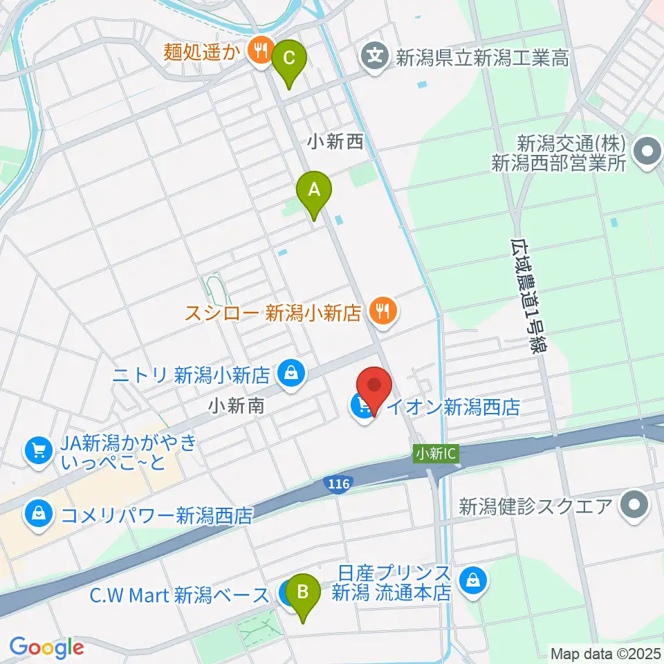 あぽろんイオン新潟西店周辺のコンビニエンスストア一覧地図