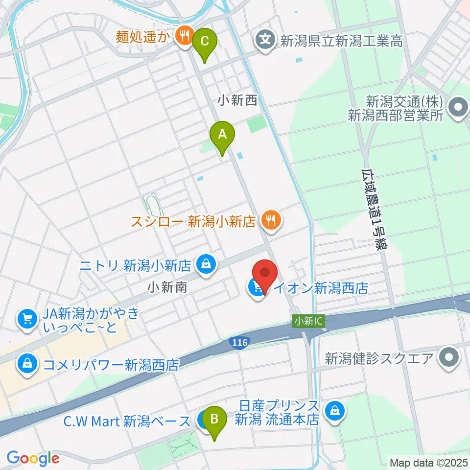 あぽろんイオン新潟西店周辺のコンビニエンスストア一覧地図