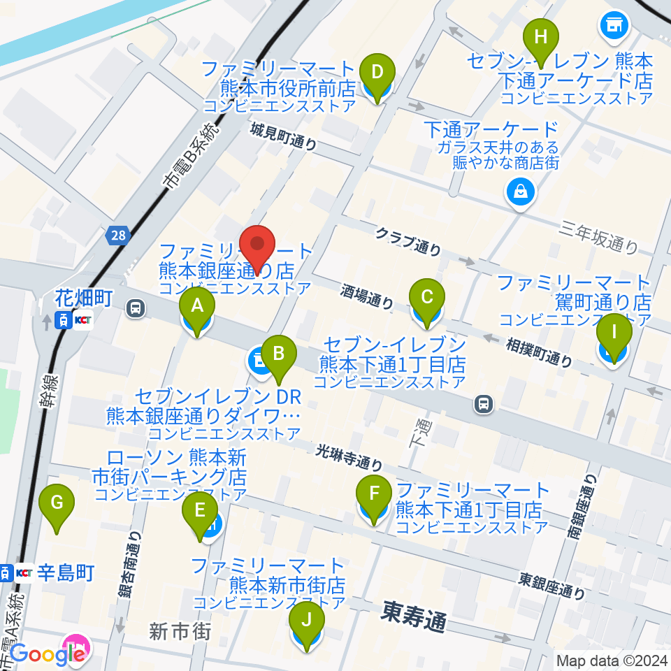 熊本CIB（キーブ）周辺のコンビニエンスストア一覧地図