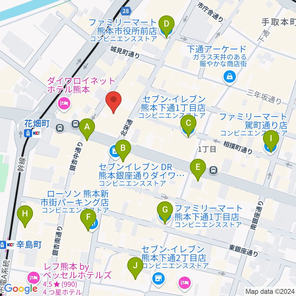 熊本CIB（キーブ）周辺のコンビニエンスストア一覧地図