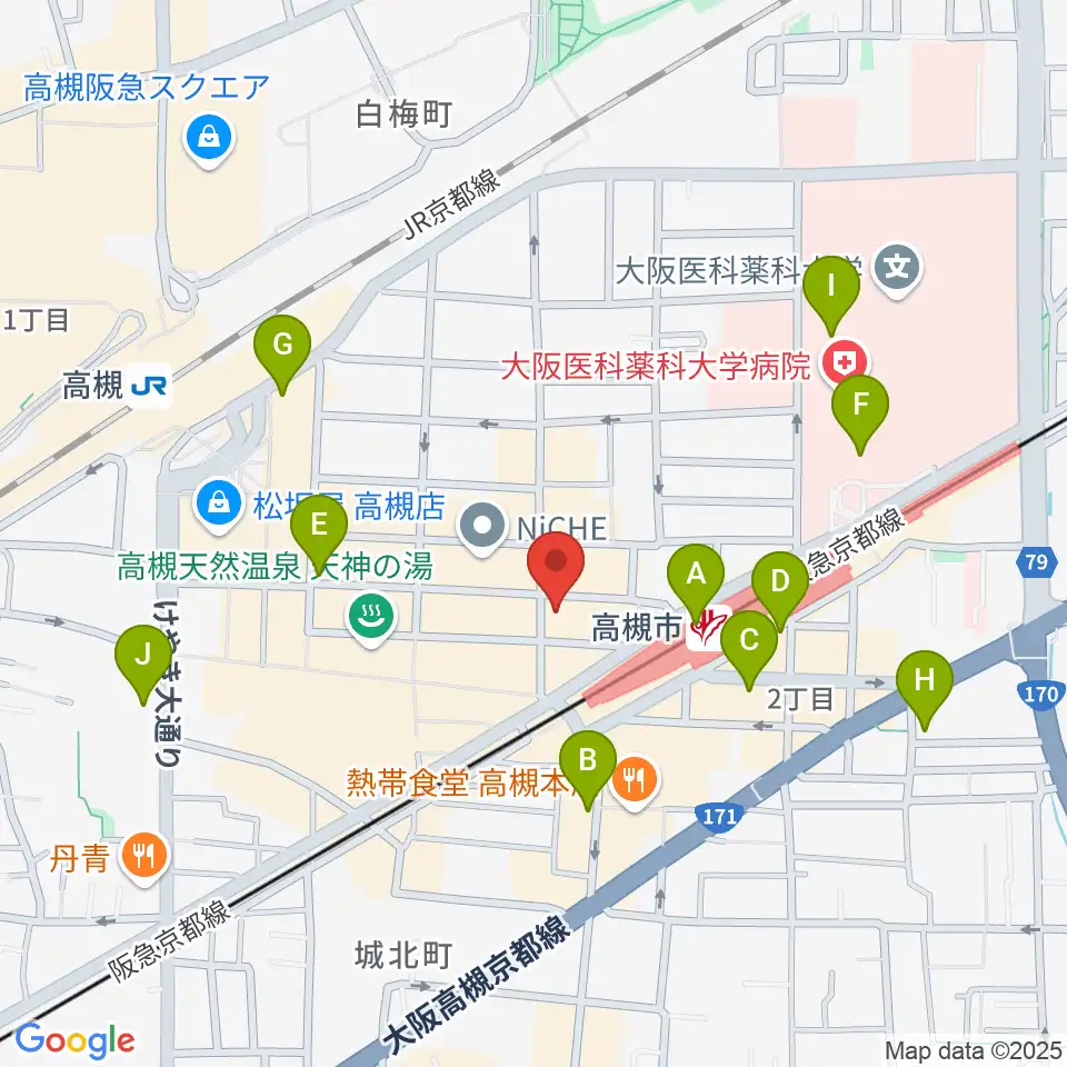 アズイズミュージック高槻店周辺のコンビニエンスストア一覧地図