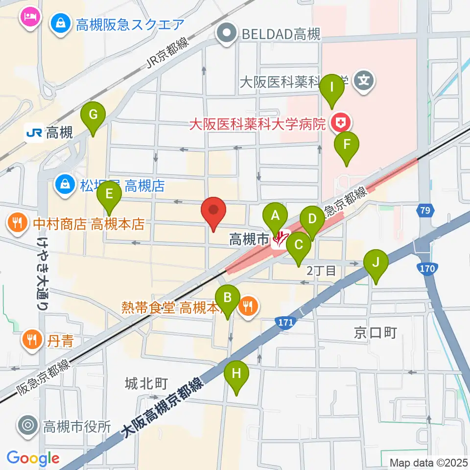 アズイズミュージック高槻店周辺のコンビニエンスストア一覧地図