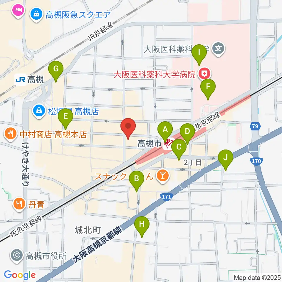 アズイズミュージック高槻店周辺のコンビニエンスストア一覧地図