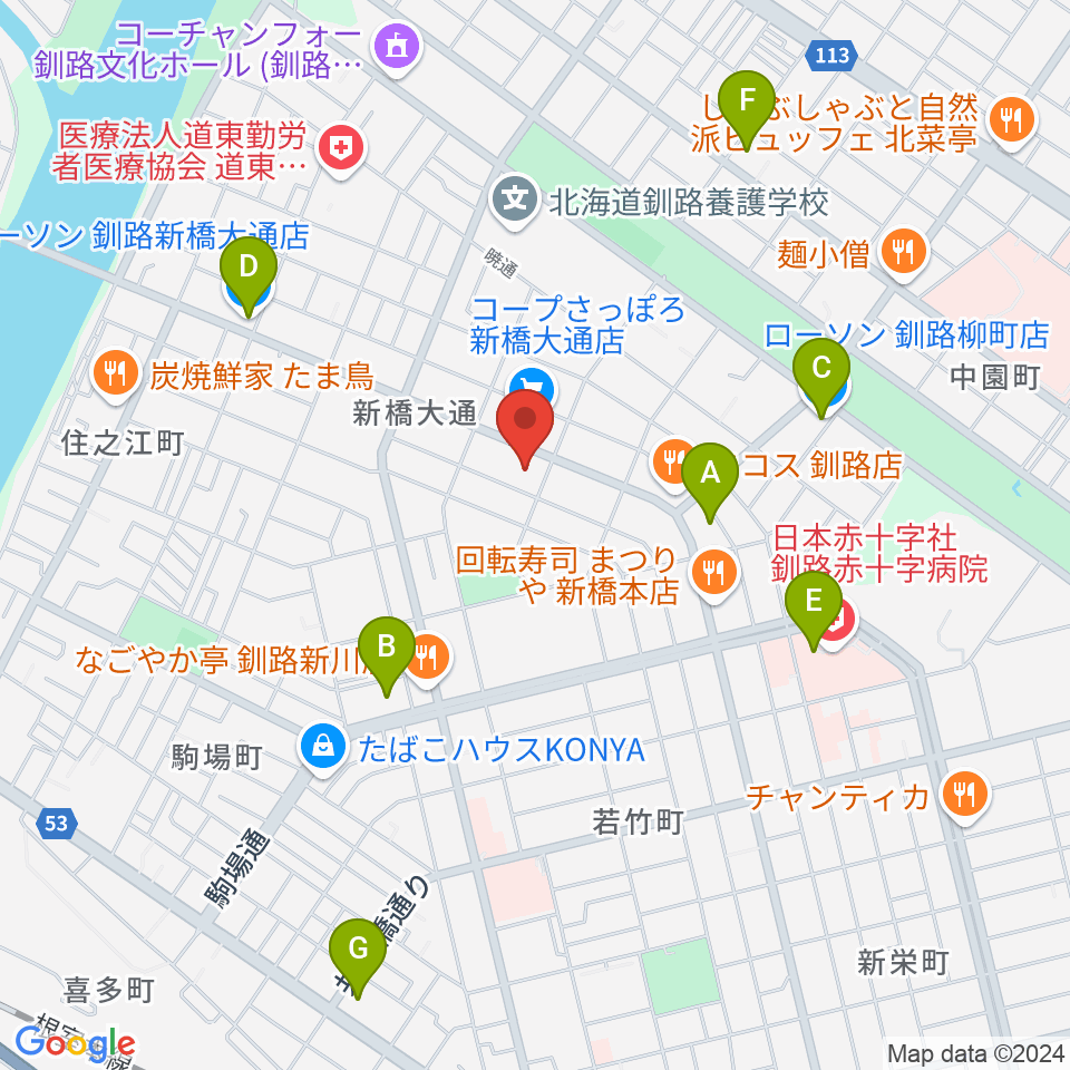 エルム楽器 釧路支店周辺のコンビニエンスストア一覧地図