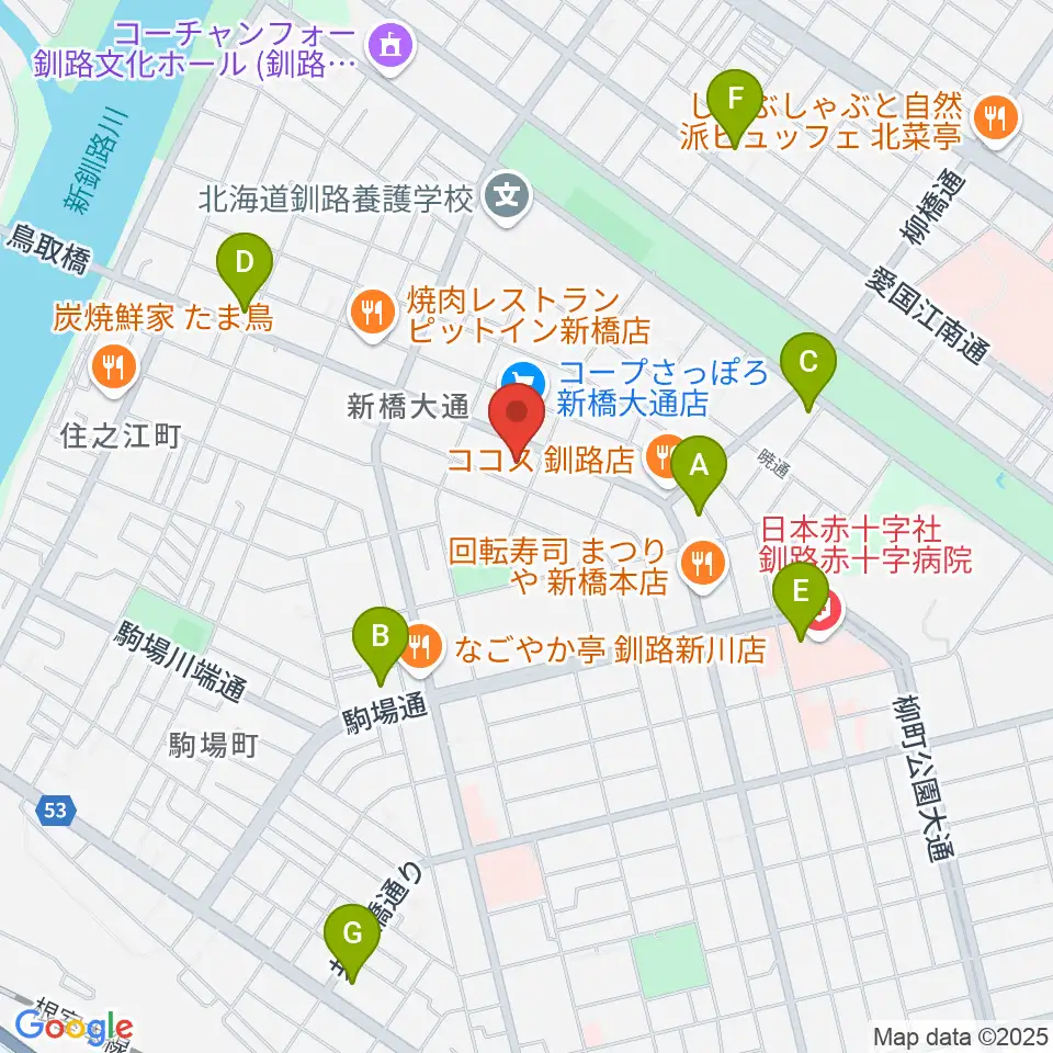 エルム楽器 釧路支店周辺のコンビニエンスストア一覧地図