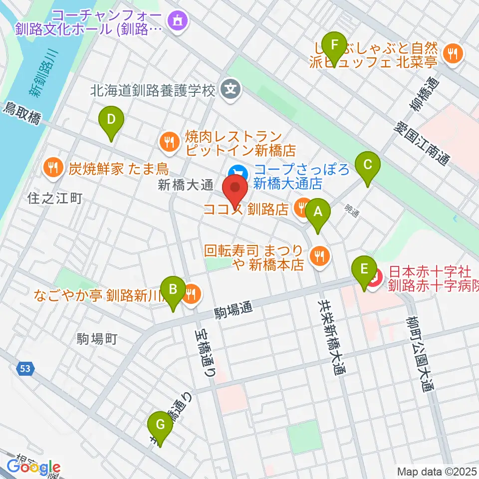 エルム楽器 釧路支店周辺のコンビニエンスストア一覧地図