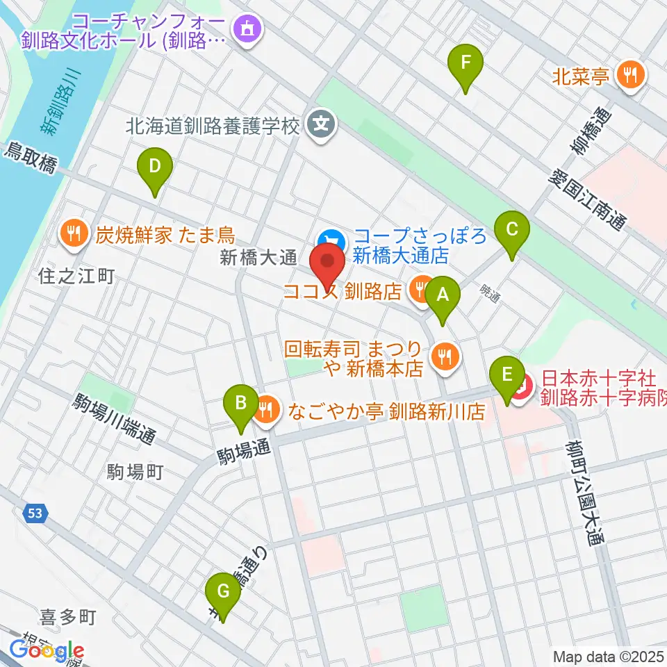 エルム楽器 釧路支店周辺のコンビニエンスストア一覧地図