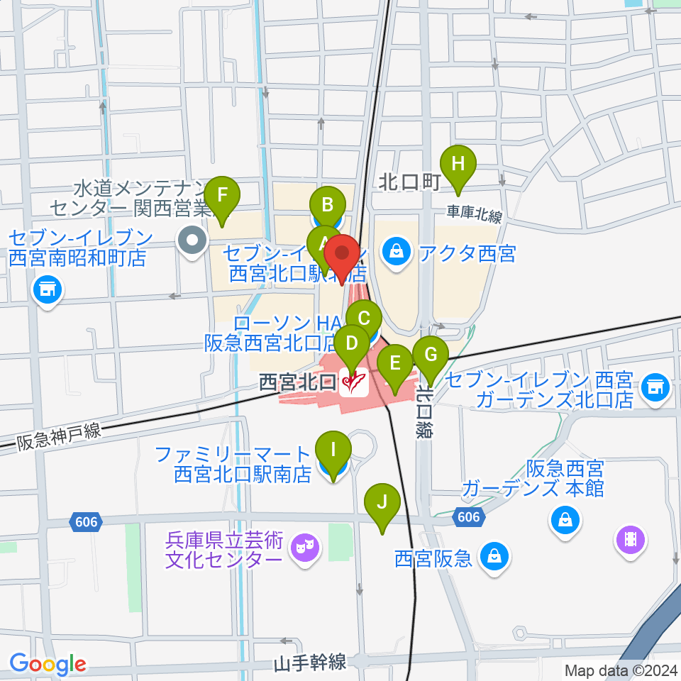 ジェージーエスミュージック 西宮校周辺のコンビニエンスストア一覧地図