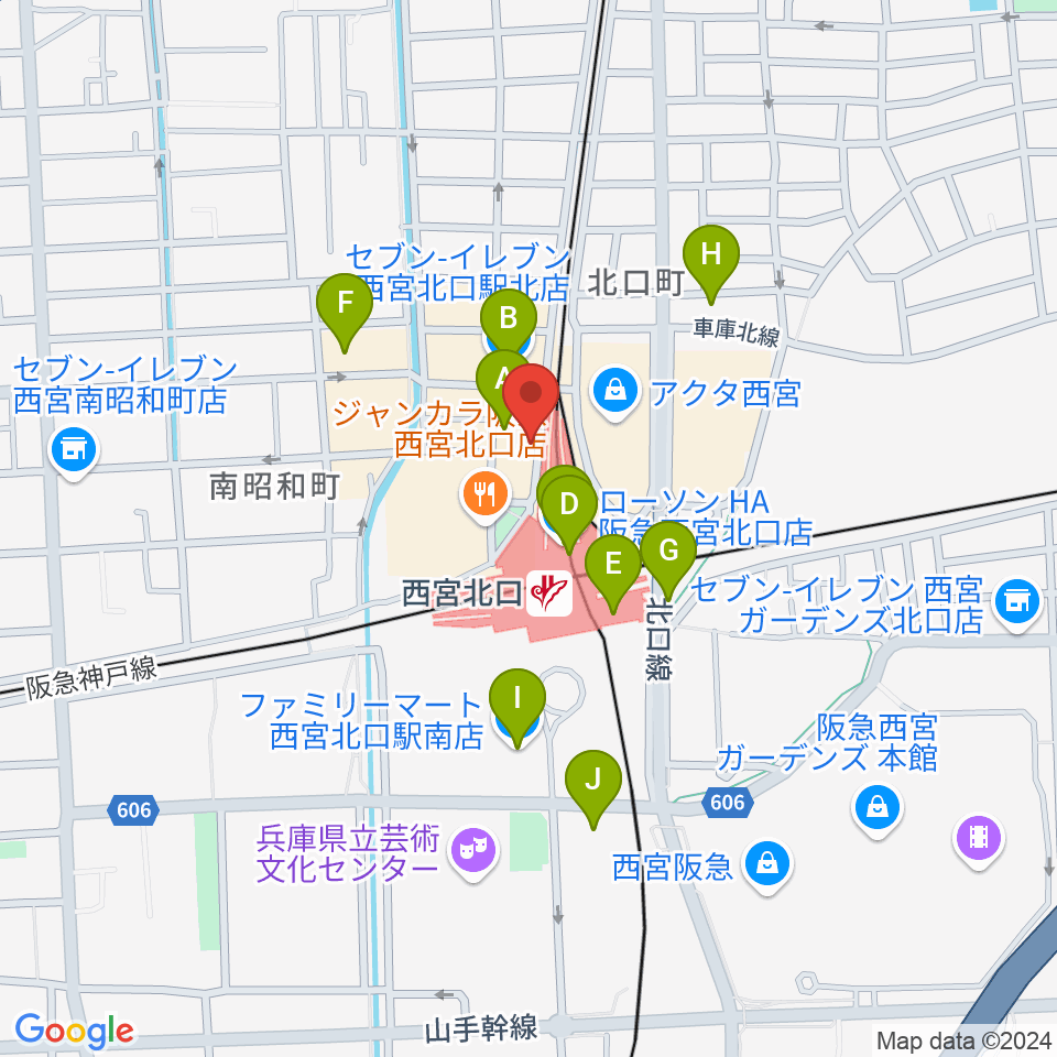 JGSミュージックスクール西宮校周辺のコンビニエンスストア一覧地図