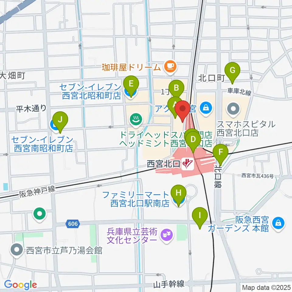 JGSミュージックスクール西宮校周辺のコンビニエンスストア一覧地図