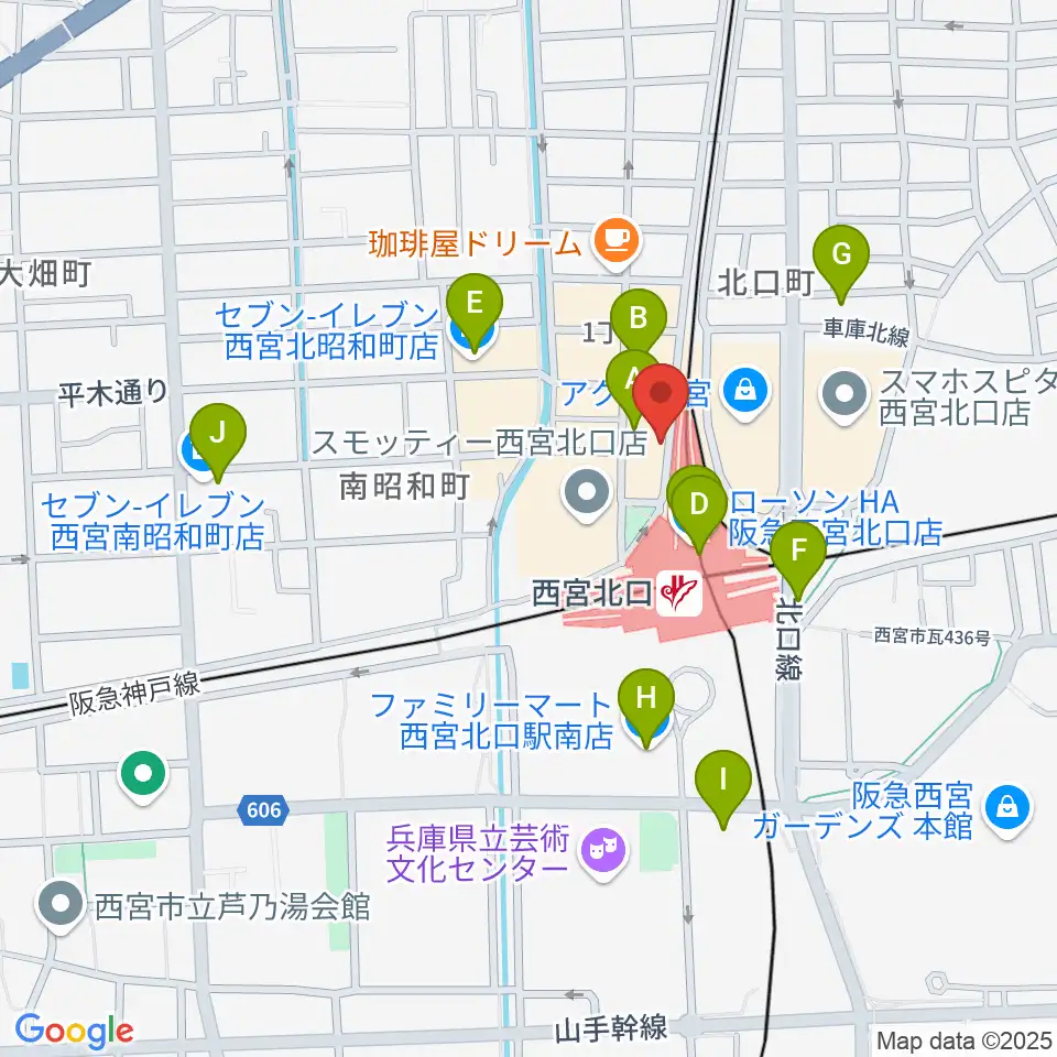 JGSミュージックスクール西宮校周辺のコンビニエンスストア一覧地図