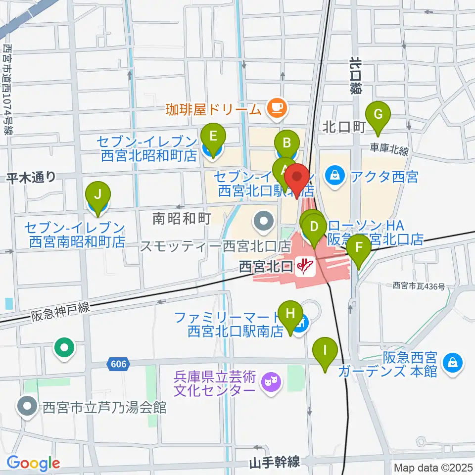 JGSミュージックスクール西宮校周辺のコンビニエンスストア一覧地図