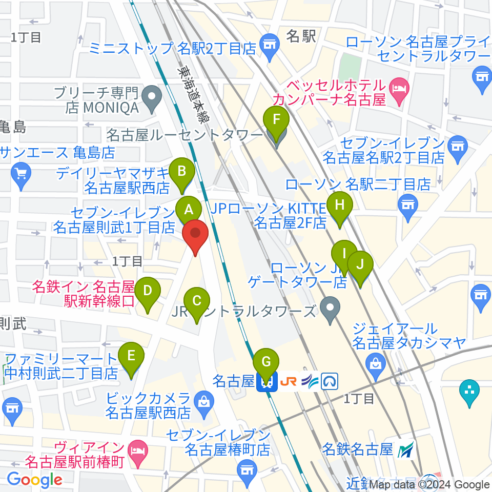 アイズボーカルスクール名古屋駅前校周辺のコンビニエンスストア一覧地図