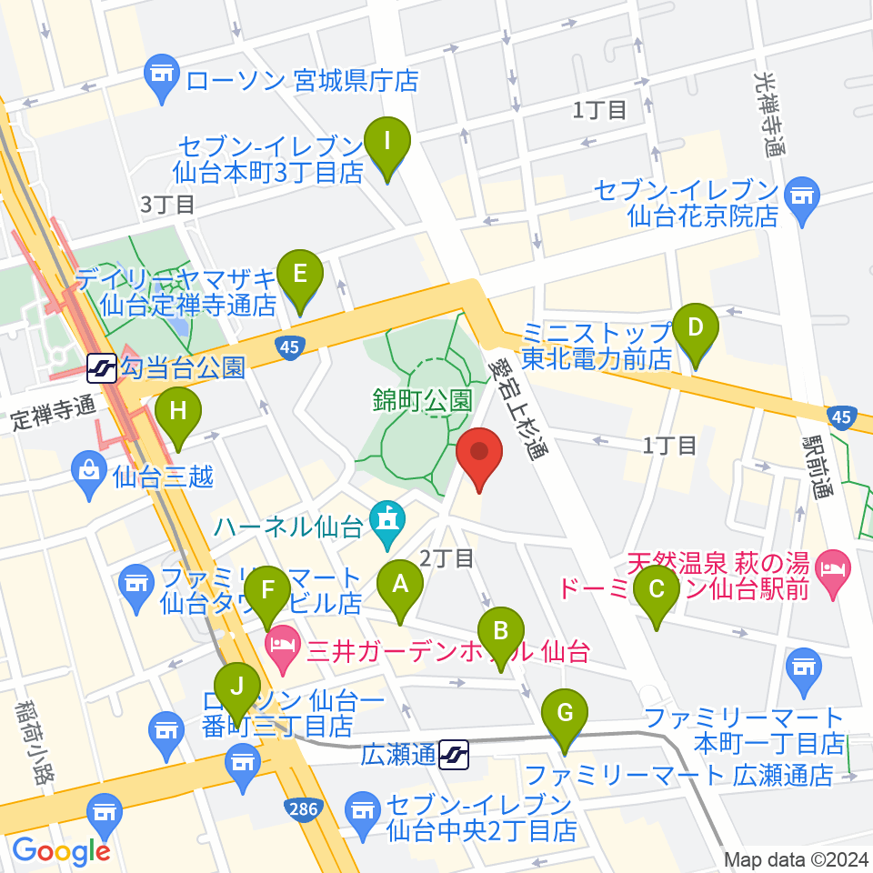 専門学校デジタルアーツ仙台周辺のコンビニエンスストア一覧地図