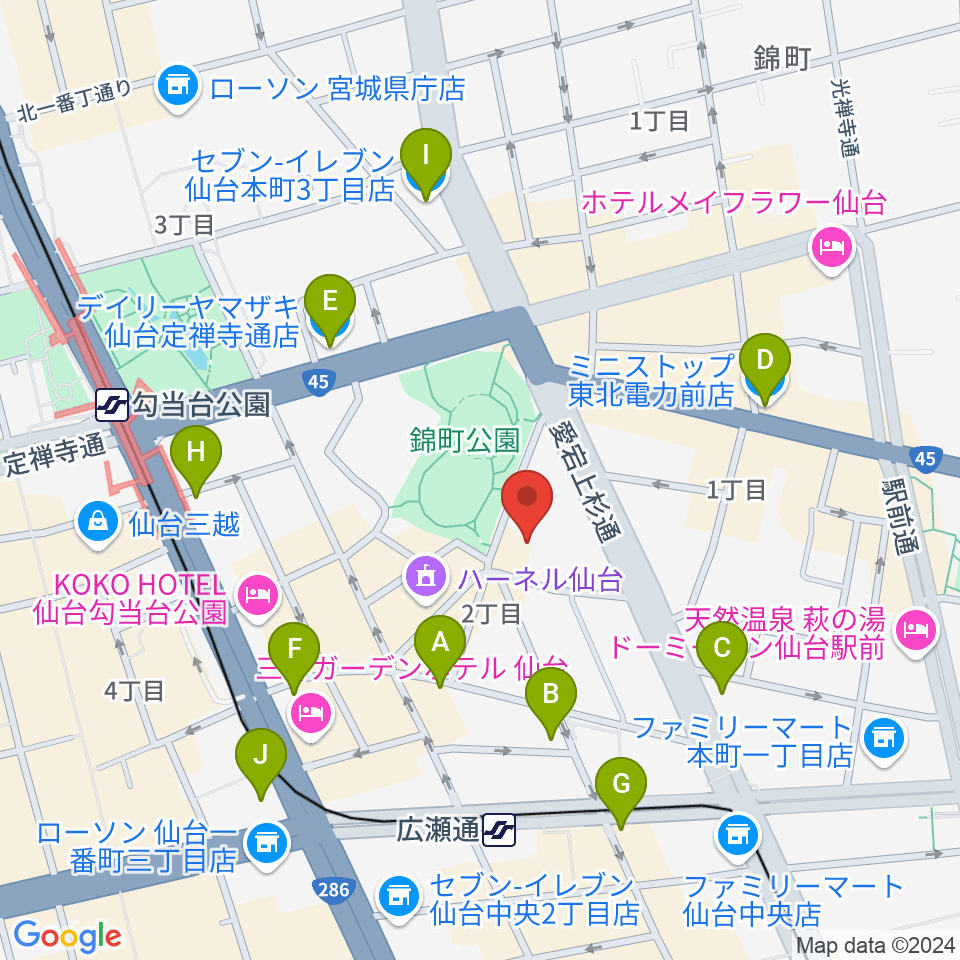 専門学校デジタルアーツ仙台周辺のコンビニエンスストア一覧地図