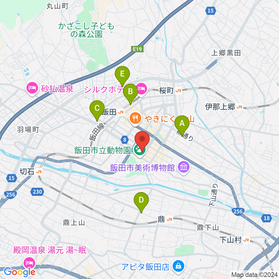 飯田CANVAS周辺のコンビニエンスストア一覧地図