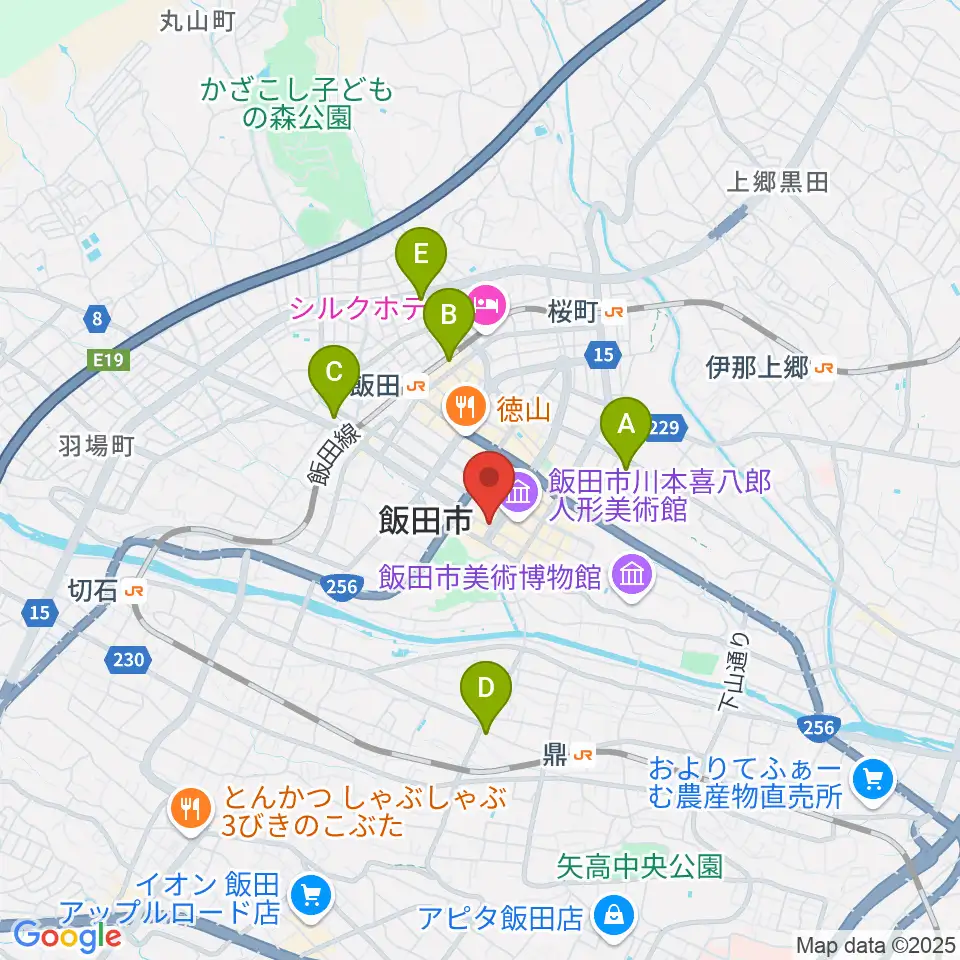 飯田CANVAS周辺のコンビニエンスストア一覧地図