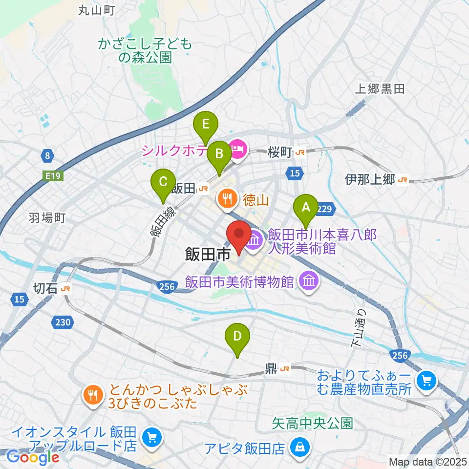 飯田CANVAS周辺のコンビニエンスストア一覧地図